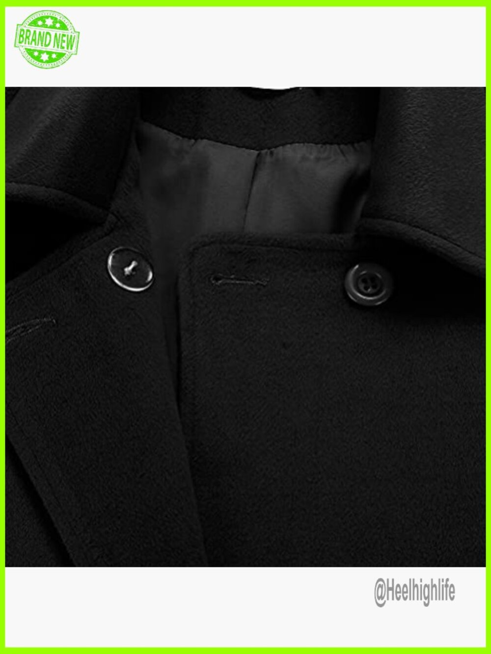 Double Breasted Wool Pea Coat Classic Fit Mid Length Outerwear - Picture 4 of 6